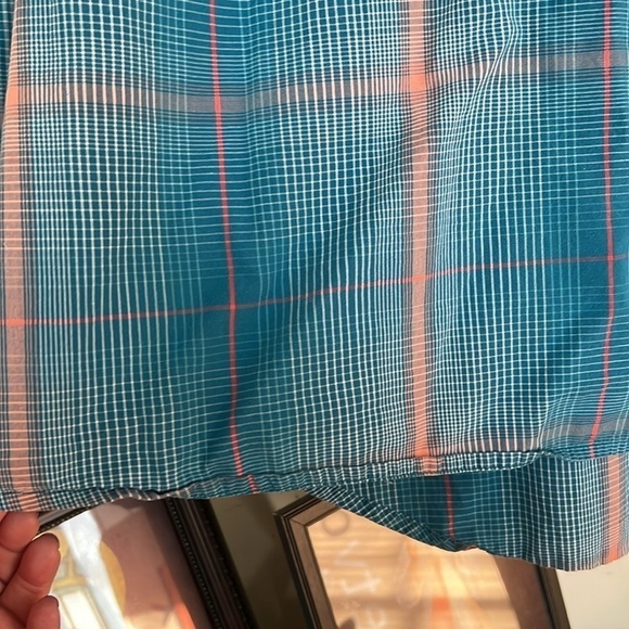 CATO Turquoise/Coral/White Eyelet Detail Pin Striped Blouse, Size 18/20W, EUC. - Picture 7 of 8